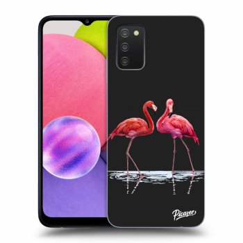 Picasee silikonski črni ovitek za Samsung Galaxy A02s A025G - Flamingos couple