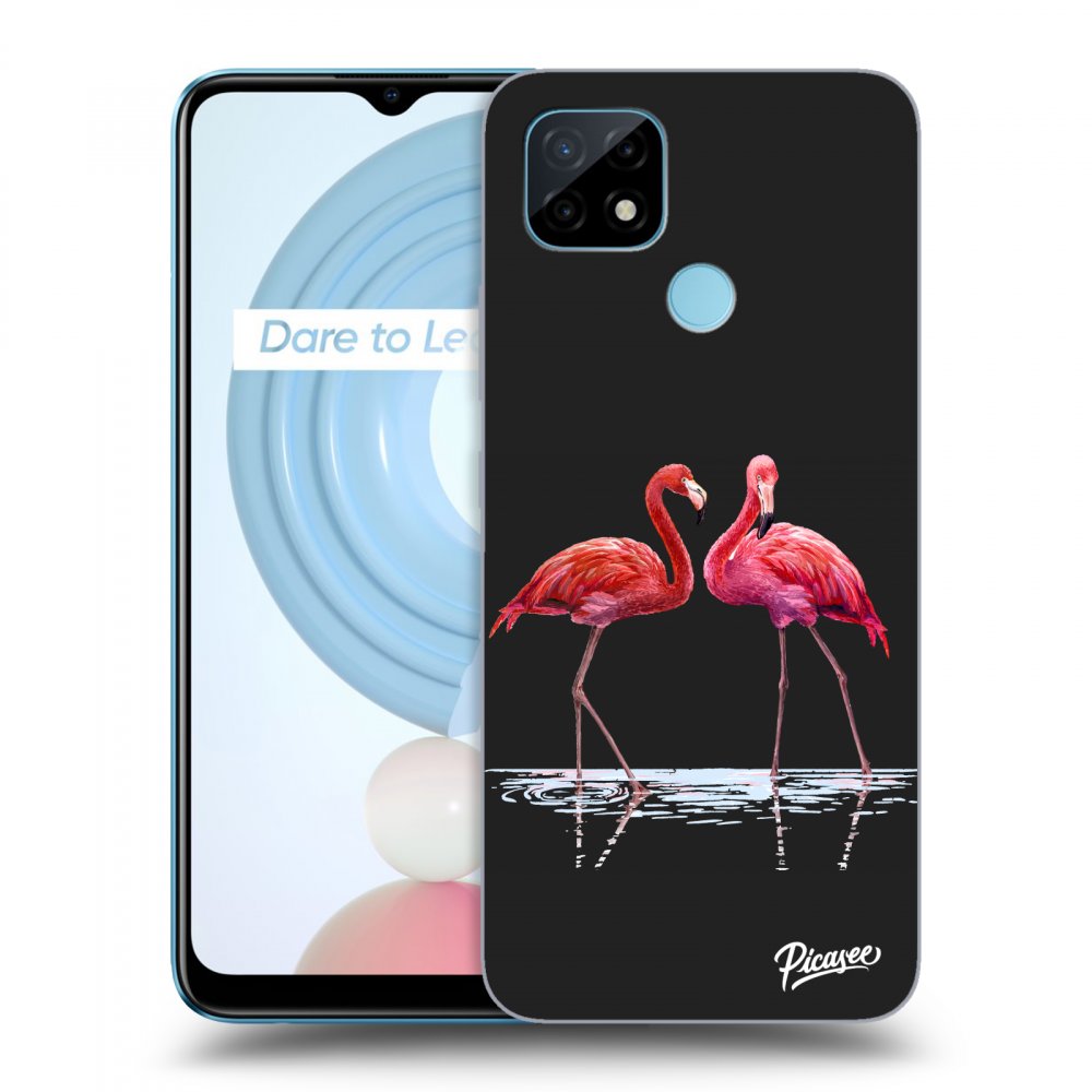 Picasee silikonski črni ovitek za Realme C21 - Flamingos couple
