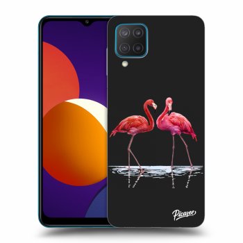 Picasee silikonski črni ovitek za Samsung Galaxy M12 M127F - Flamingos couple