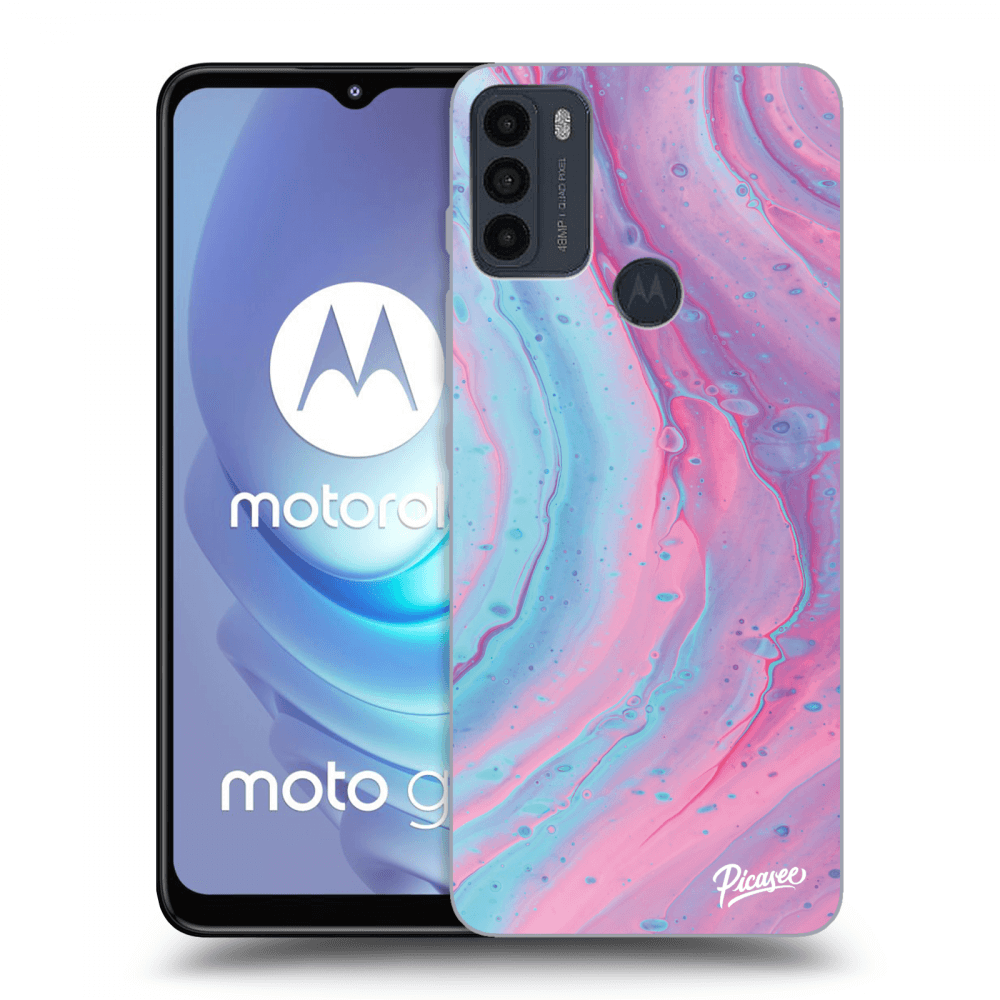 Picasee silikonski črni ovitek za Motorola Moto G50 - Pink liquid