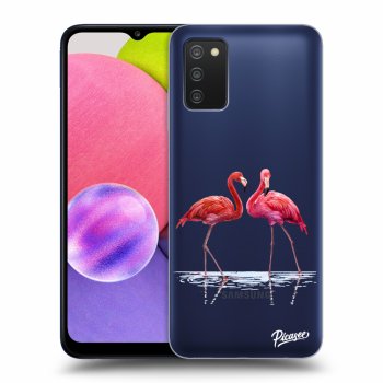 Picasee silikonski prozorni ovitek za Samsung Galaxy A03s A037G - Flamingos couple