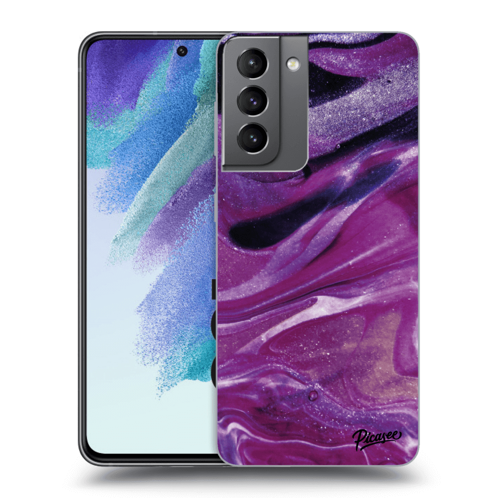 Picasee silikonski črni ovitek za Samsung Galaxy S21 FE 5G - Purple glitter