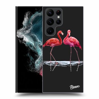 Picasee silikonski črni ovitek za Samsung Galaxy S22 Ultra 5G - Flamingos couple
