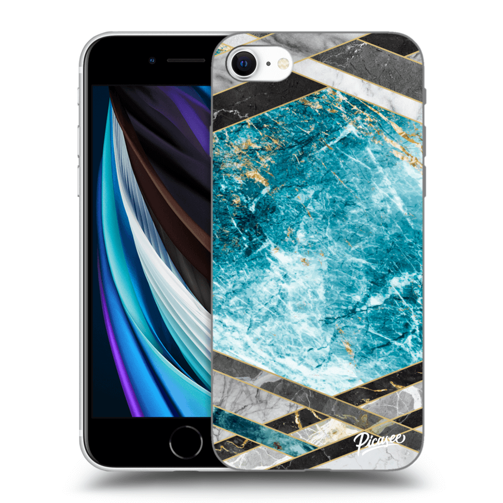 Picasee silikonski črni ovitek za Apple iPhone SE 2022 - Blue geometry