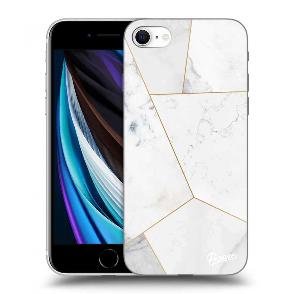 Picasee silikonski prozorni ovitek za Apple iPhone SE 2022 - White tile