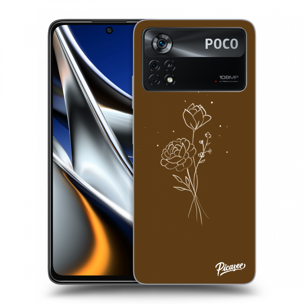 Picasee silikonski črni ovitek za Xiaomi Poco X4 Pro 5G - Brown flowers