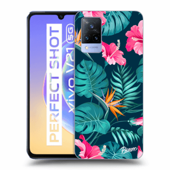 Picasee silikonski prozorni ovitek za Vivo V21 5G - Pink Monstera