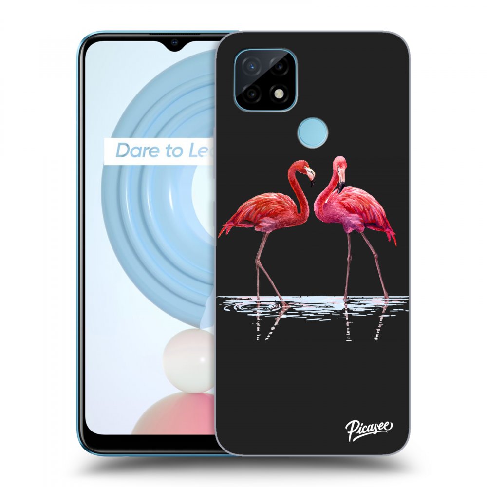 Picasee silikonski črni ovitek za Realme C21Y - Flamingos couple