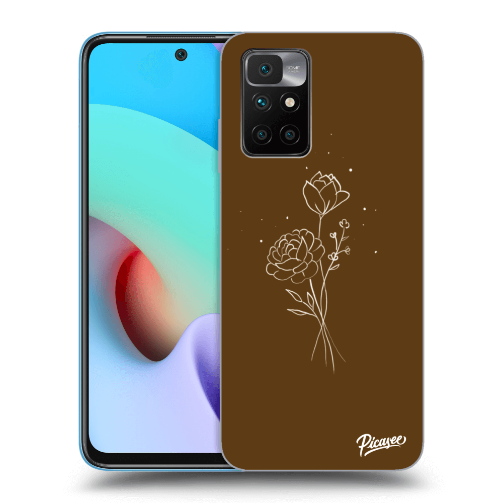 Picasee silikonski črni ovitek za Xiaomi Redmi 10 (2022) - Brown flowers