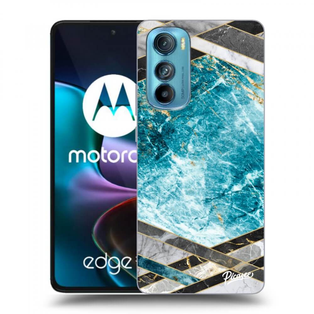 Picasee silikonski črni ovitek za Motorola Edge 30 - Blue geometry