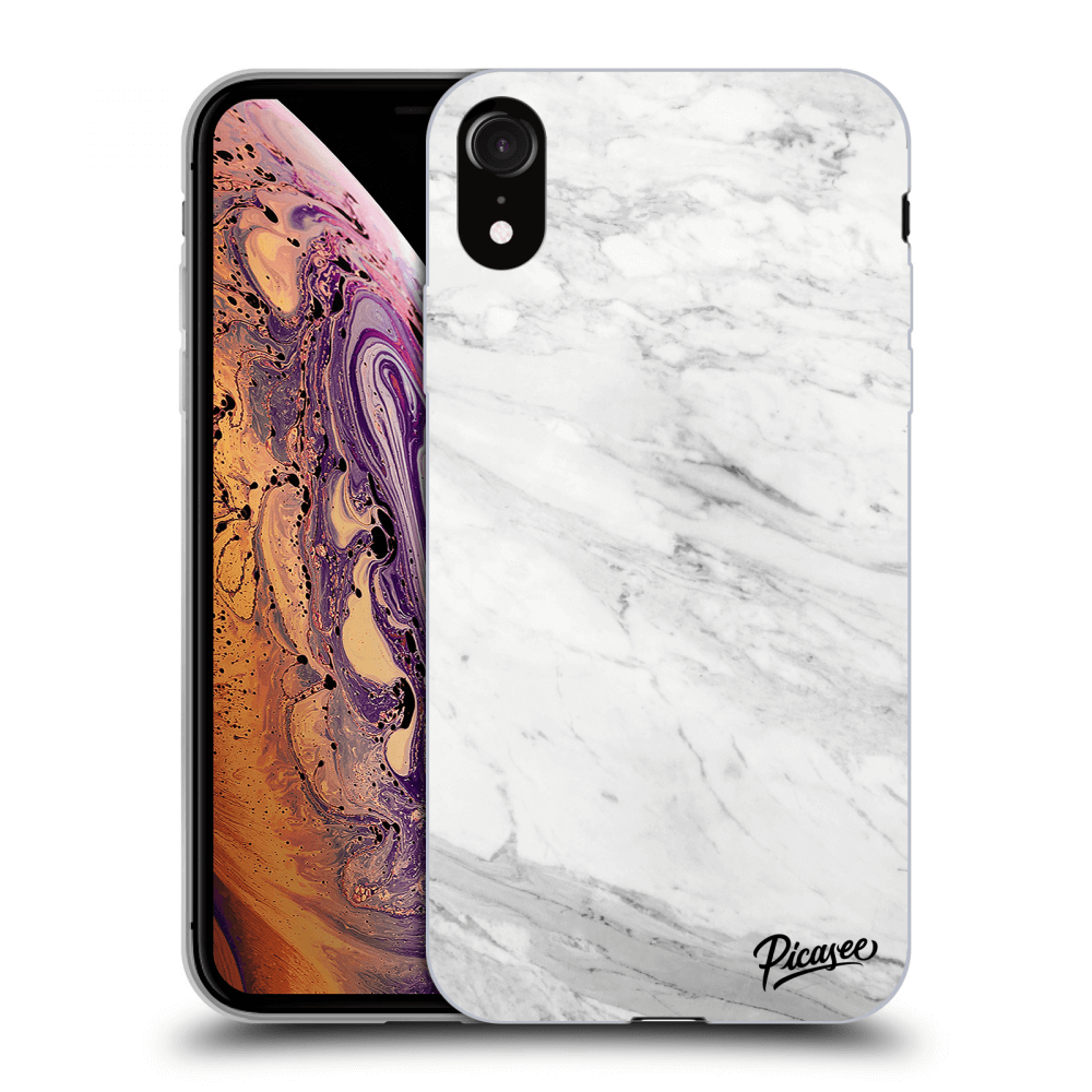 Picasee silikonski črni ovitek za Apple iPhone XR - White marble