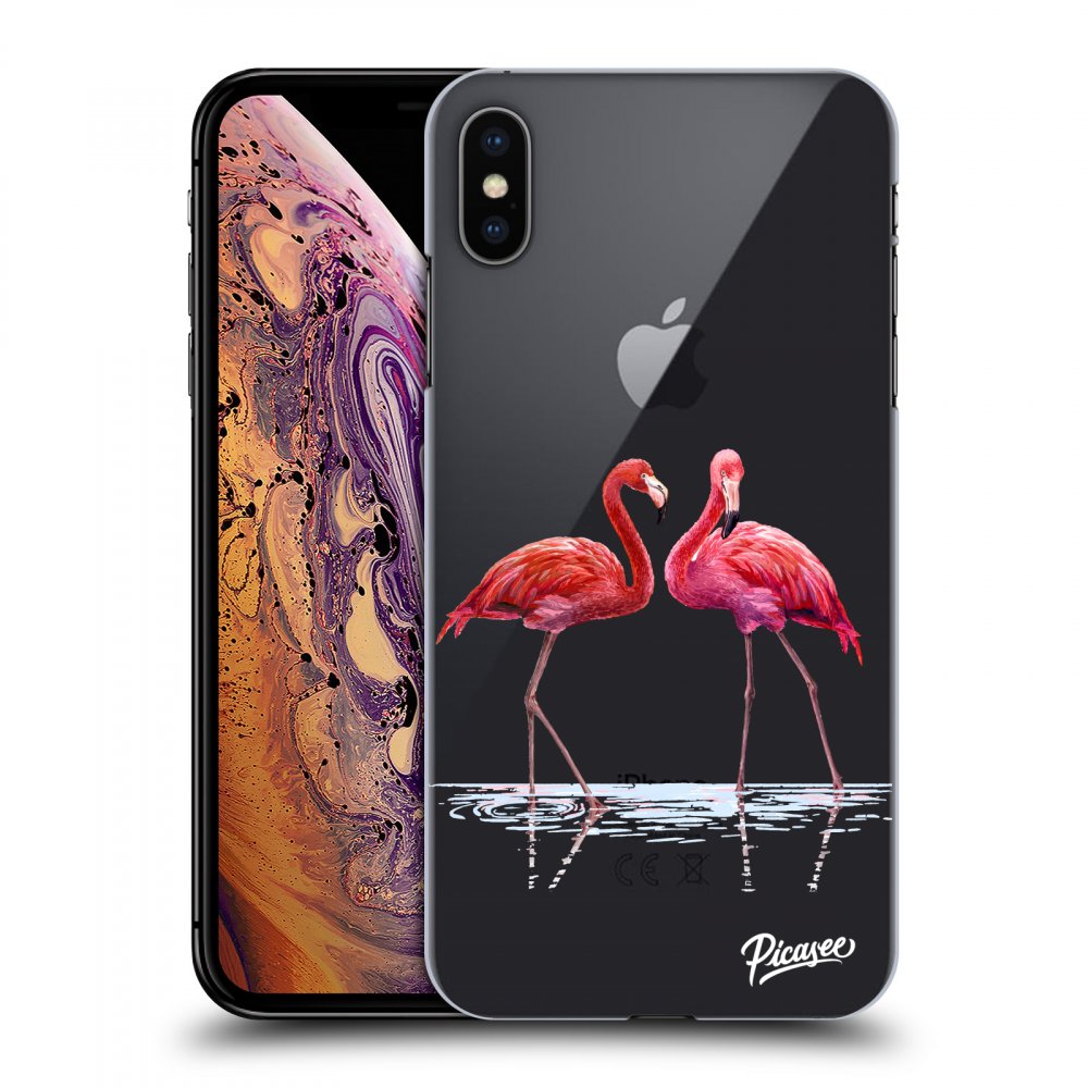 Picasee silikonski prozorni ovitek za Apple iPhone XS Max - Flamingos couple