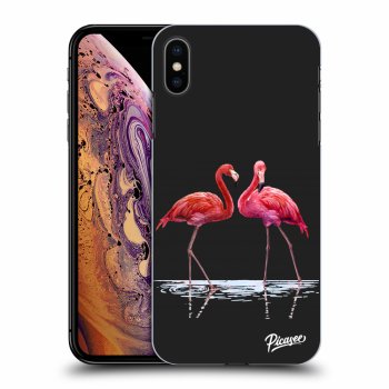 Picasee silikonski črni ovitek za Apple iPhone XS Max - Flamingos couple