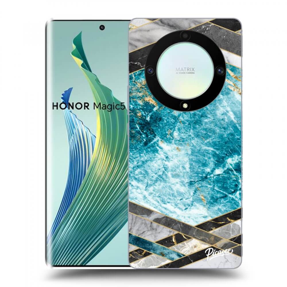 Picasee silikonski črni ovitek za Honor Magic5 Lite 5G - Blue geometry