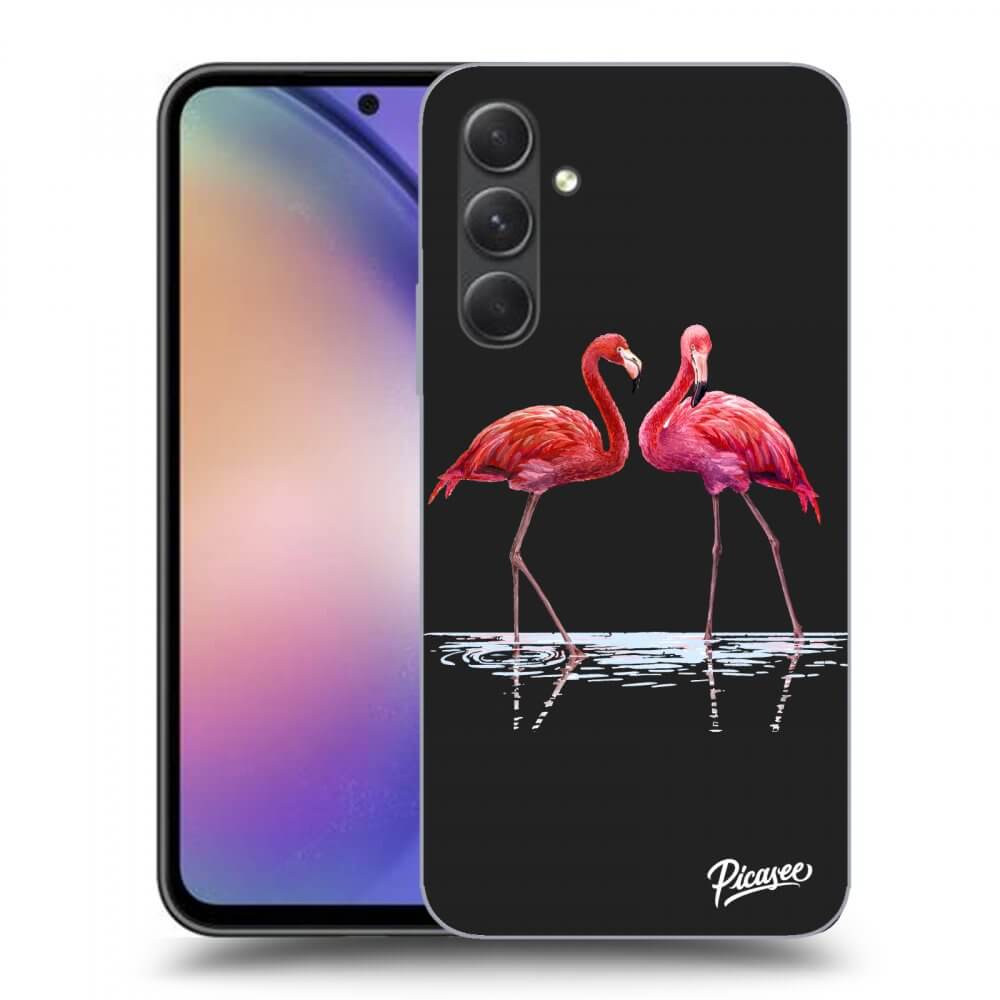 Picasee silikonski črni ovitek za Samsung Galaxy A54 5G - Flamingos couple
