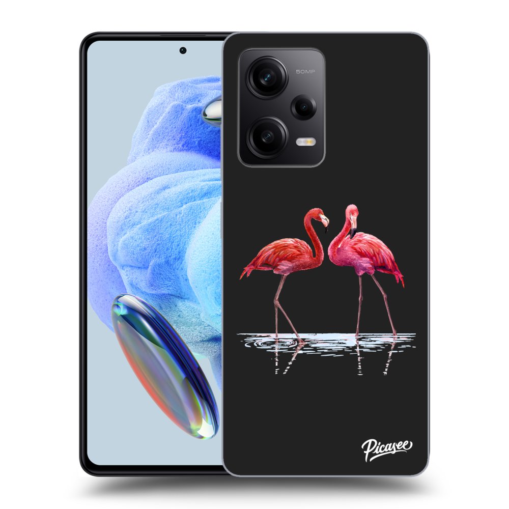 Picasee silikonski črni ovitek za Xiaomi Redmi Note 12 5G - Flamingos couple