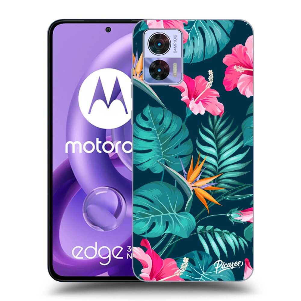 Picasee silikonski črni ovitek za Motorola Edge 30 Neo - Pink Monstera
