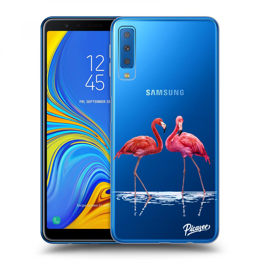 Picasee silikonski prozorni ovitek za Samsung Galaxy A7 2018 A750F - Flamingos couple