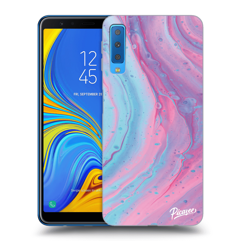 Picasee silikonski črni ovitek za Samsung Galaxy A7 2018 A750F - Pink liquid