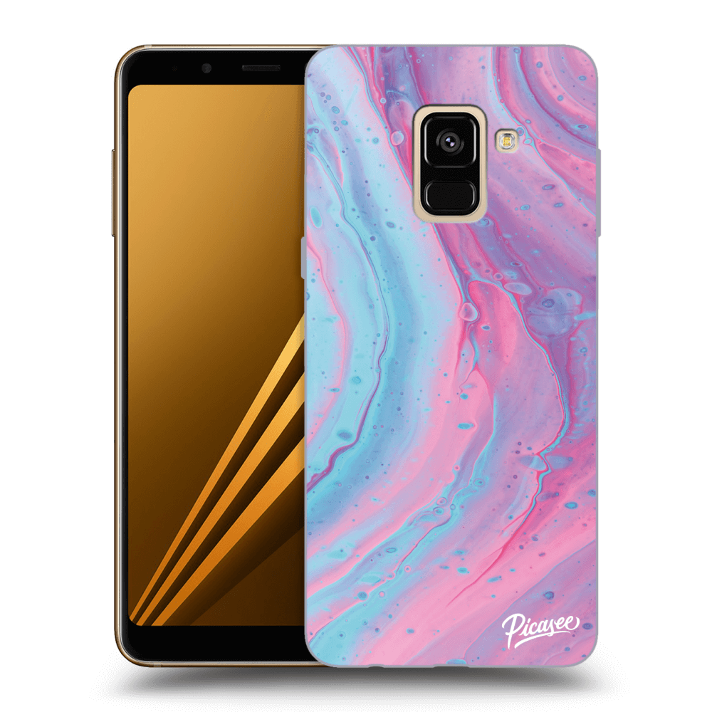 Picasee silikonski črni ovitek za Samsung Galaxy A8 2018 A530F - Pink liquid