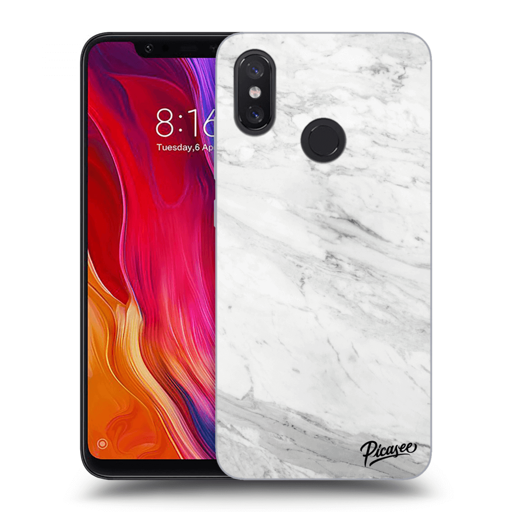 Picasee silikonski črni ovitek za Xiaomi Mi 8 - White marble