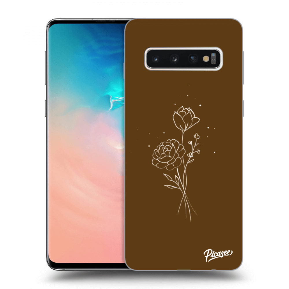 Picasee silikonski črni ovitek za Samsung Galaxy S10 G973 - Brown flowers
