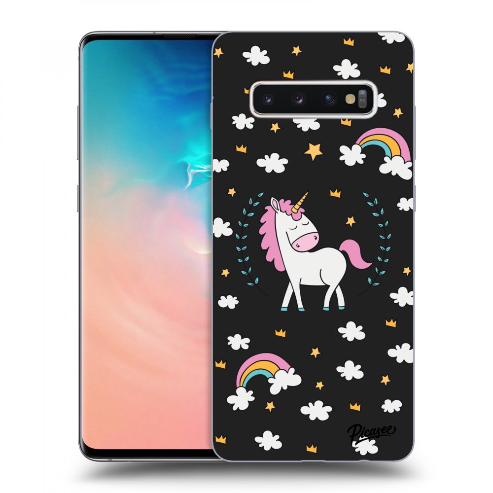 Picasee silikonski črni ovitek za Samsung Galaxy S10 Plus G975 - Unicorn star heaven