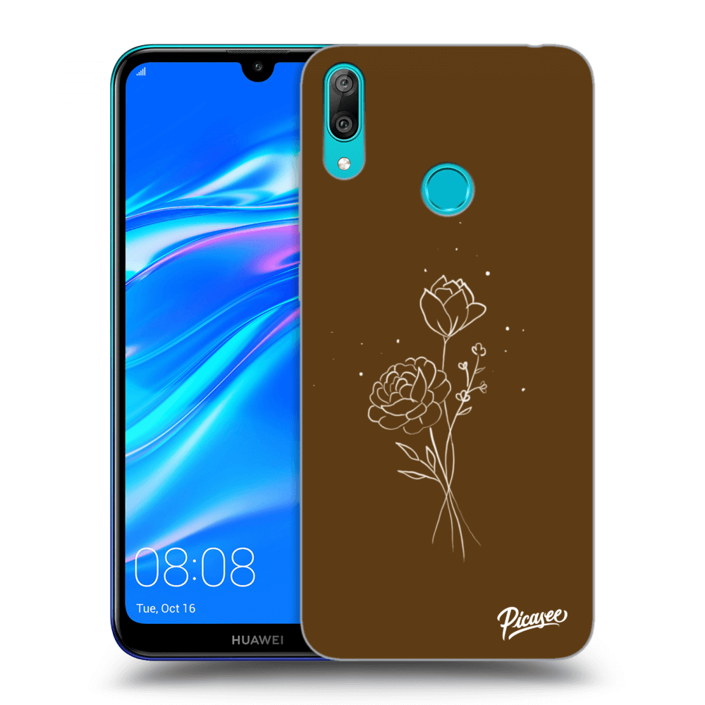 Picasee silikonski prozorni ovitek za Huawei Y7 2019 - Brown flowers