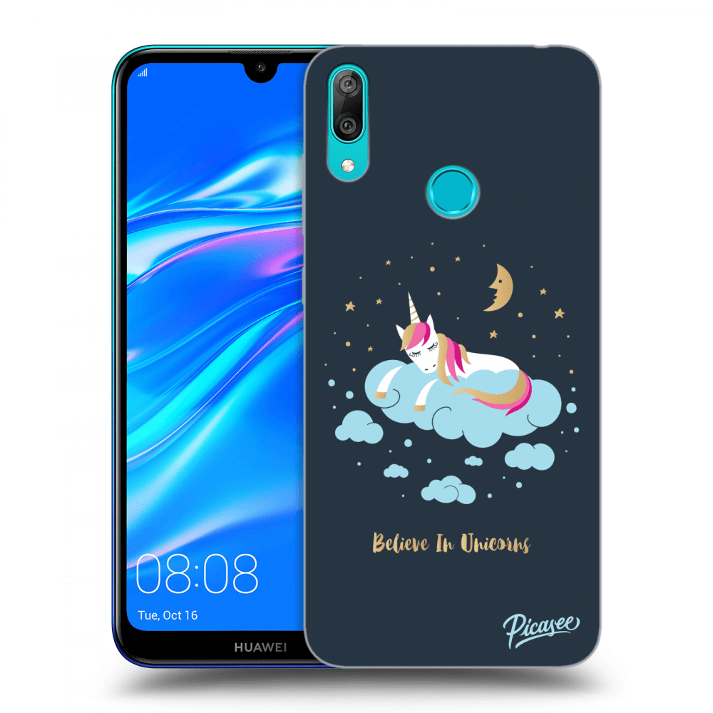 Picasee silikonski črni ovitek za Huawei Y7 2019 - Believe In Unicorns