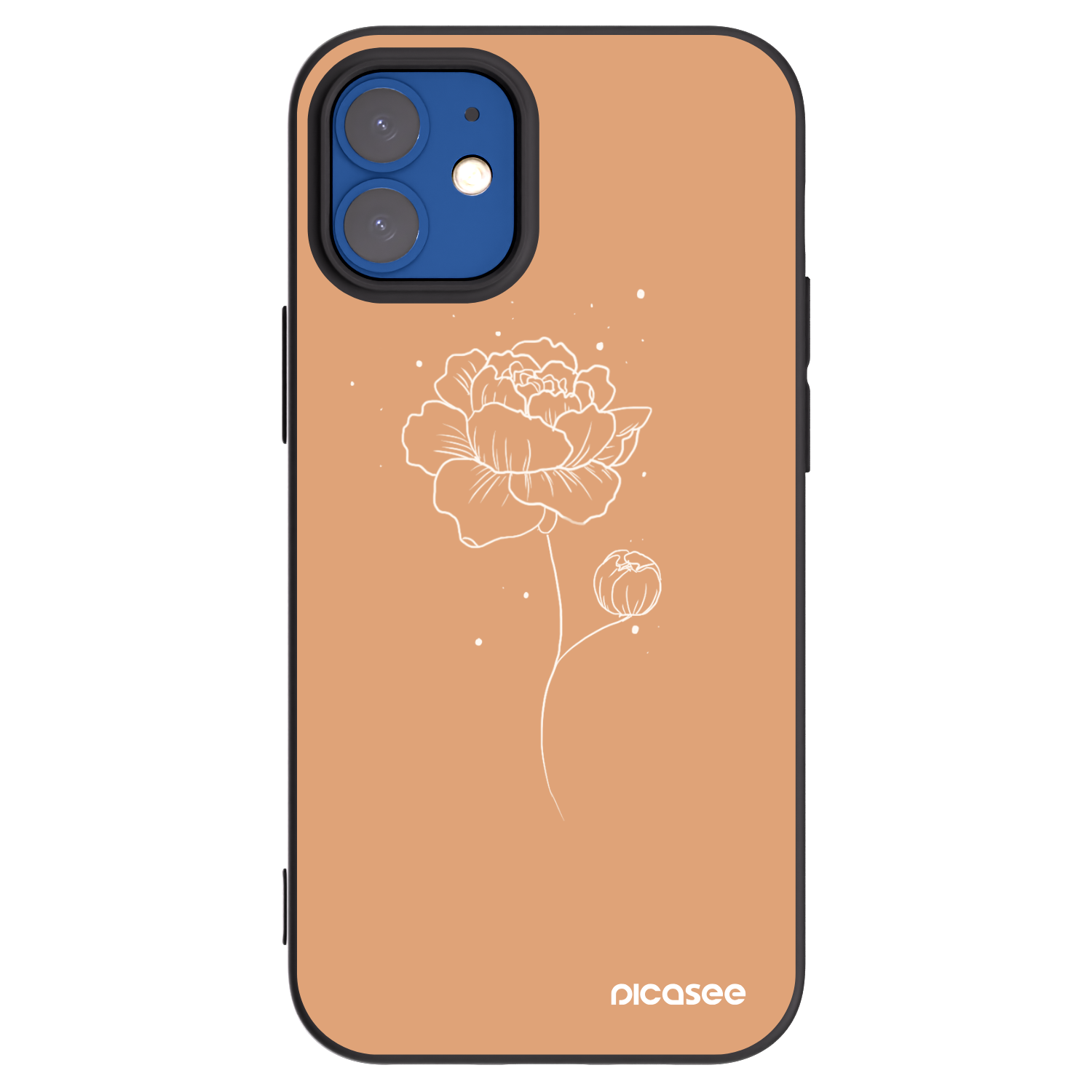 Picasee silikonski črni ovitek za Apple iPhone 12 mini - Peonies