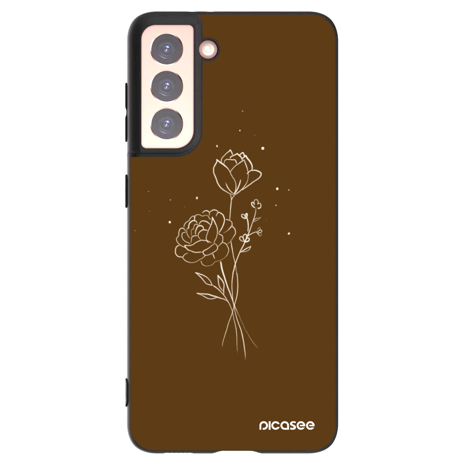 Picasee silikonski črni ovitek za Samsung Galaxy S21 5G G991B - Brown flowers