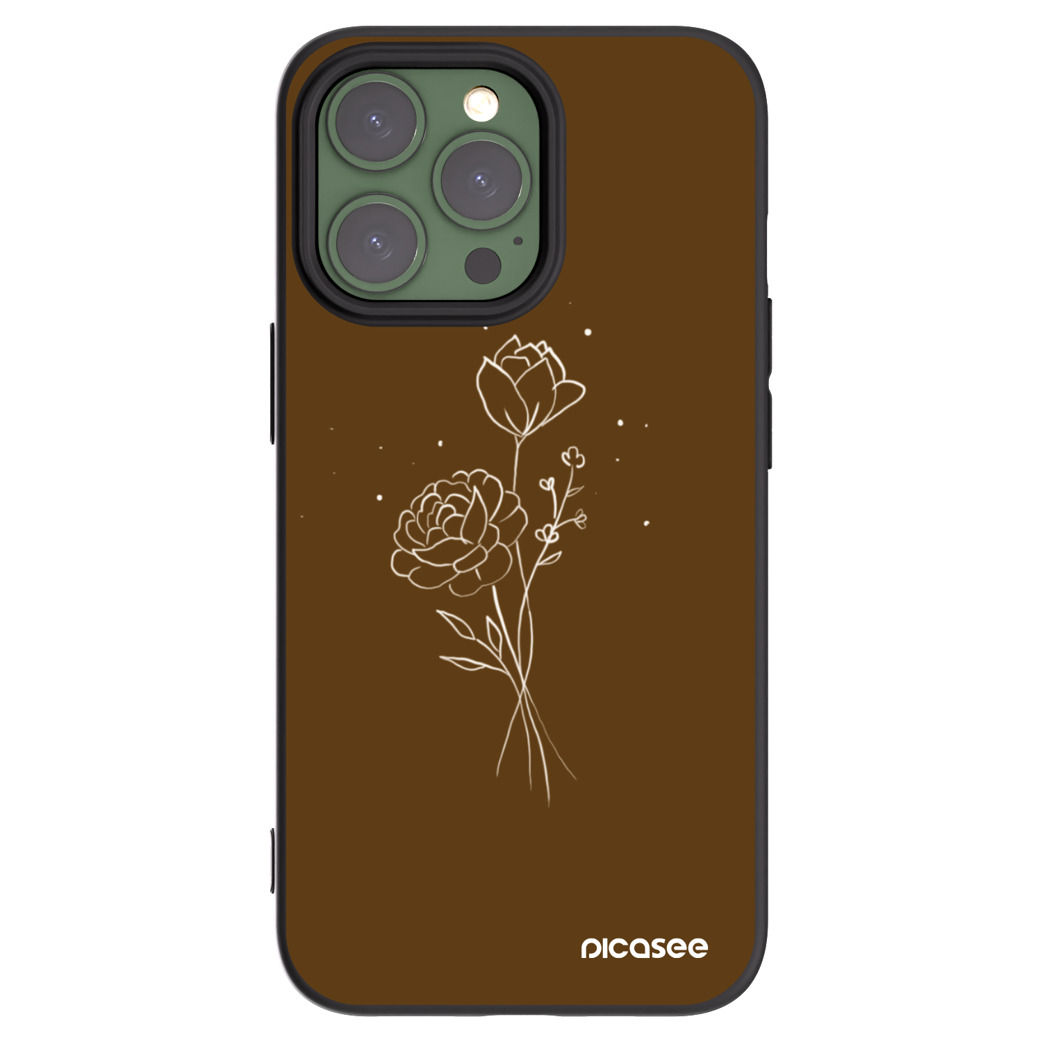 Picasee silikonski črni ovitek za Apple iPhone 13 Pro - Brown flowers