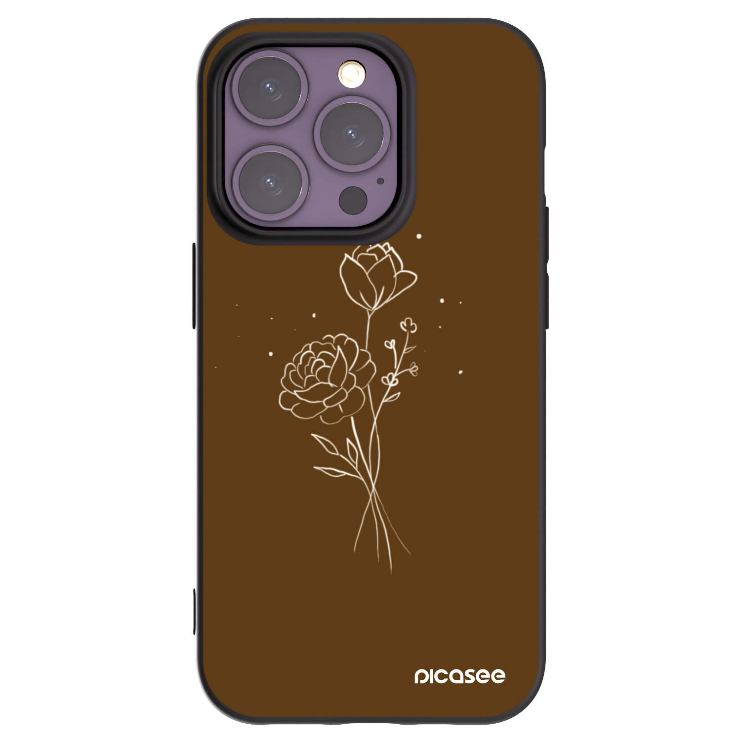 Picasee silikonski črni ovitek za Apple iPhone 14 Pro - Brown flowers
