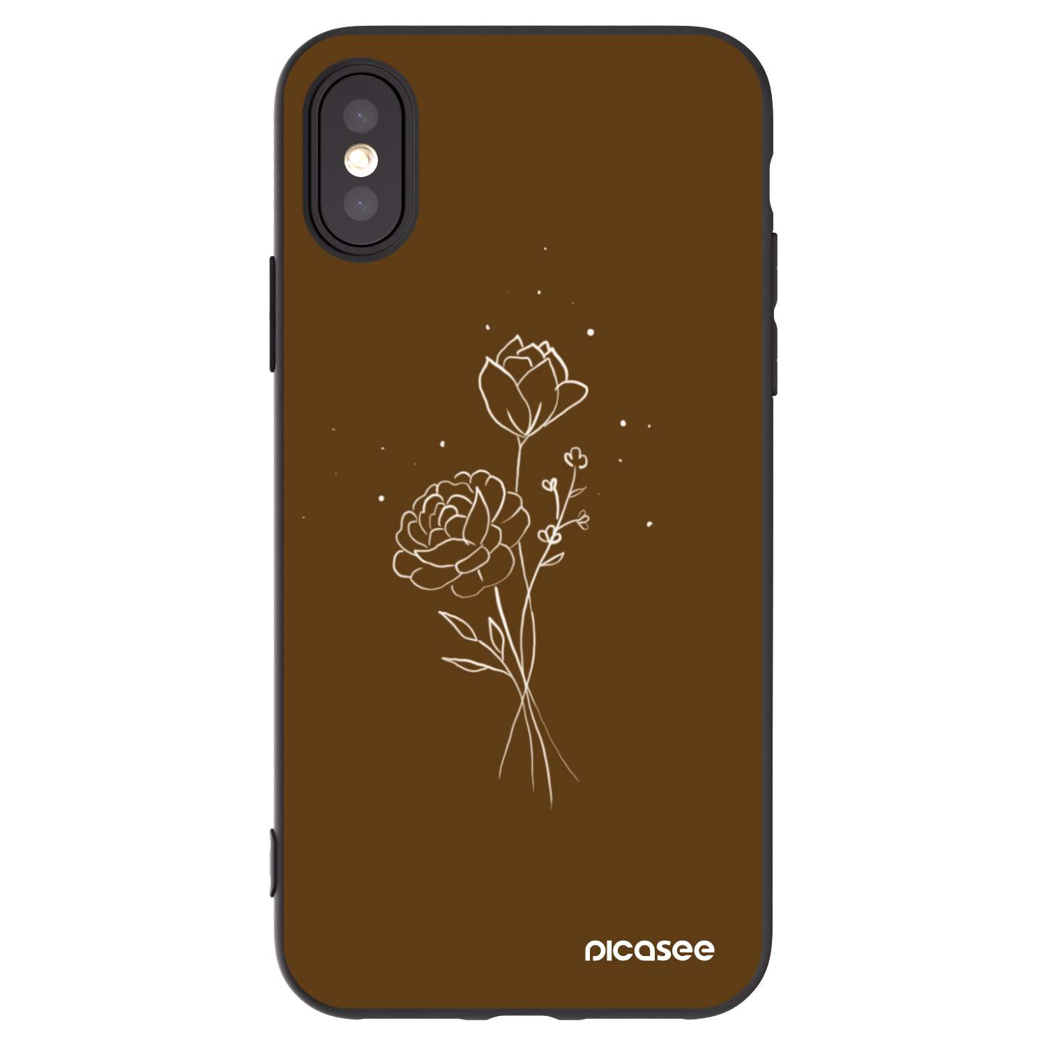 Picasee silikonski črni ovitek za Apple iPhone X/XS - Brown flowers