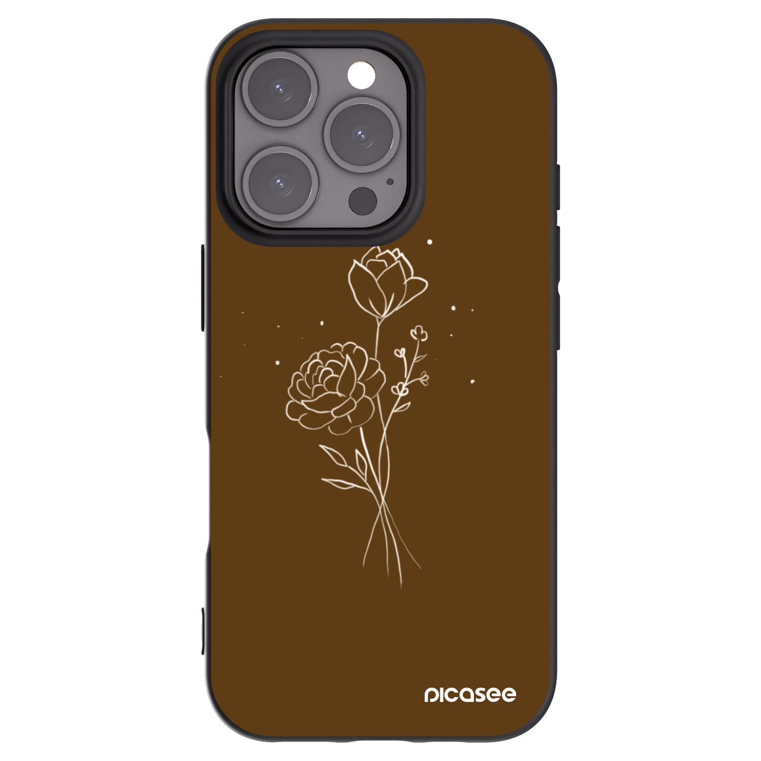 Picasee silikonski črni ovitek za Apple iPhone 16 Pro - Brown flowers
