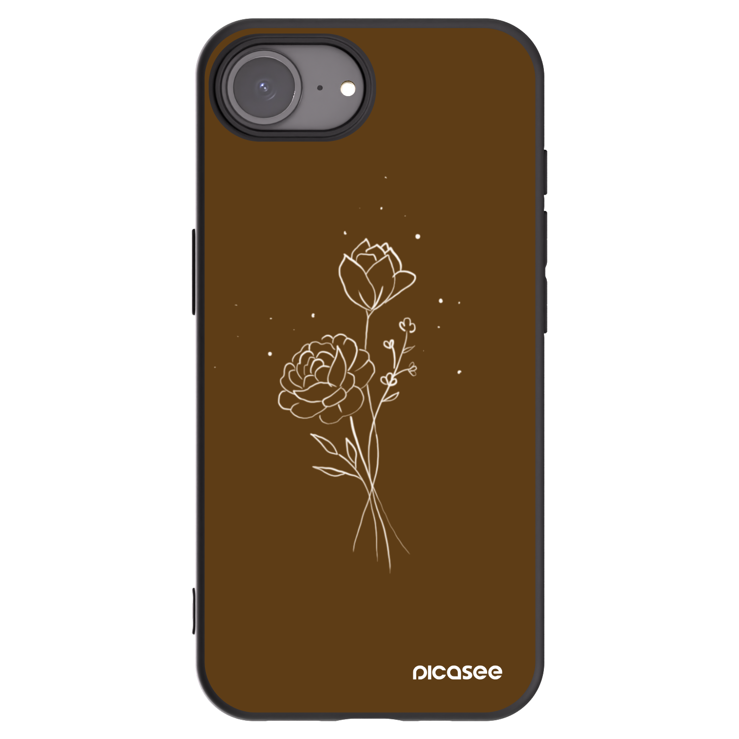 Picasee silikonski črni ovitek za Apple iPhone 16e - Brown flowers