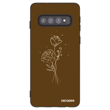 Picasee silikonski črni ovitek za Samsung Galaxy S10 G973 - Brown flowers