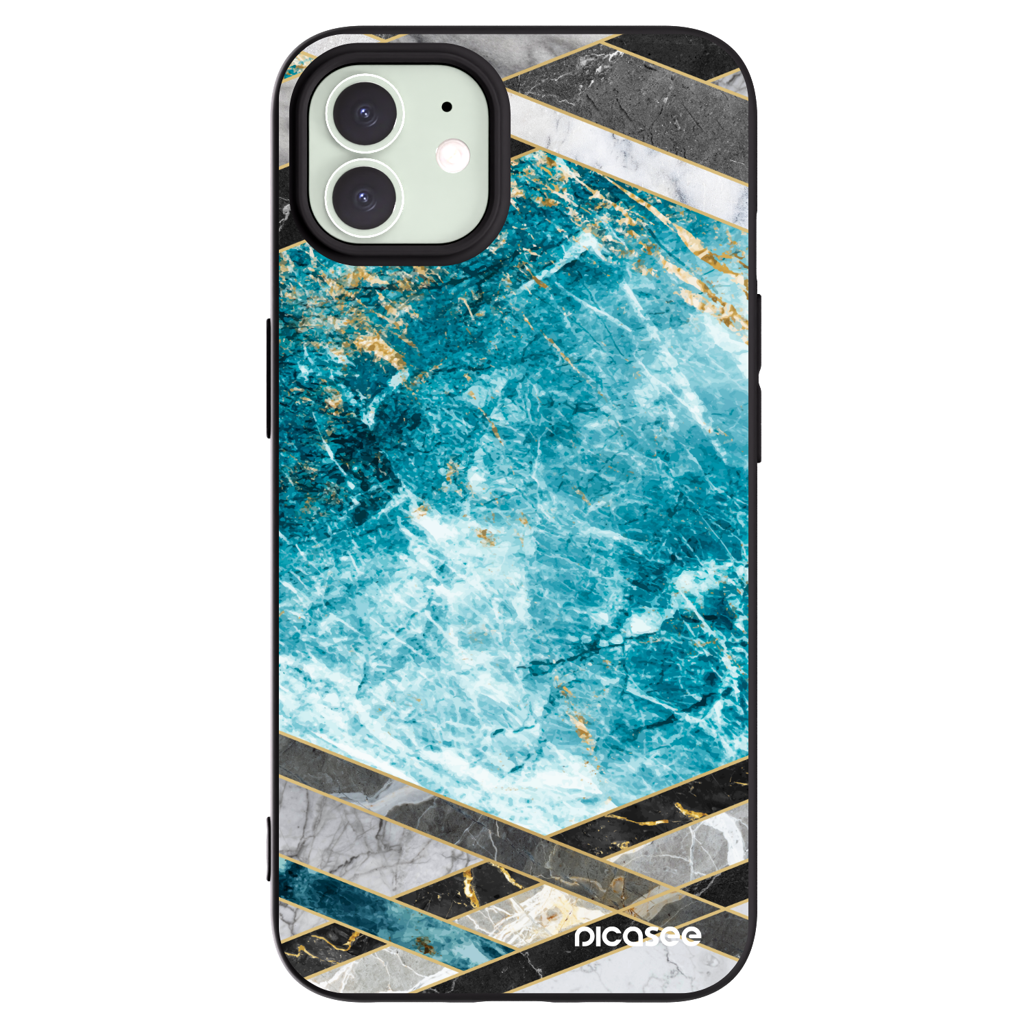 Picasee silikonski črni ovitek za Apple iPhone 12 - Blue geometry