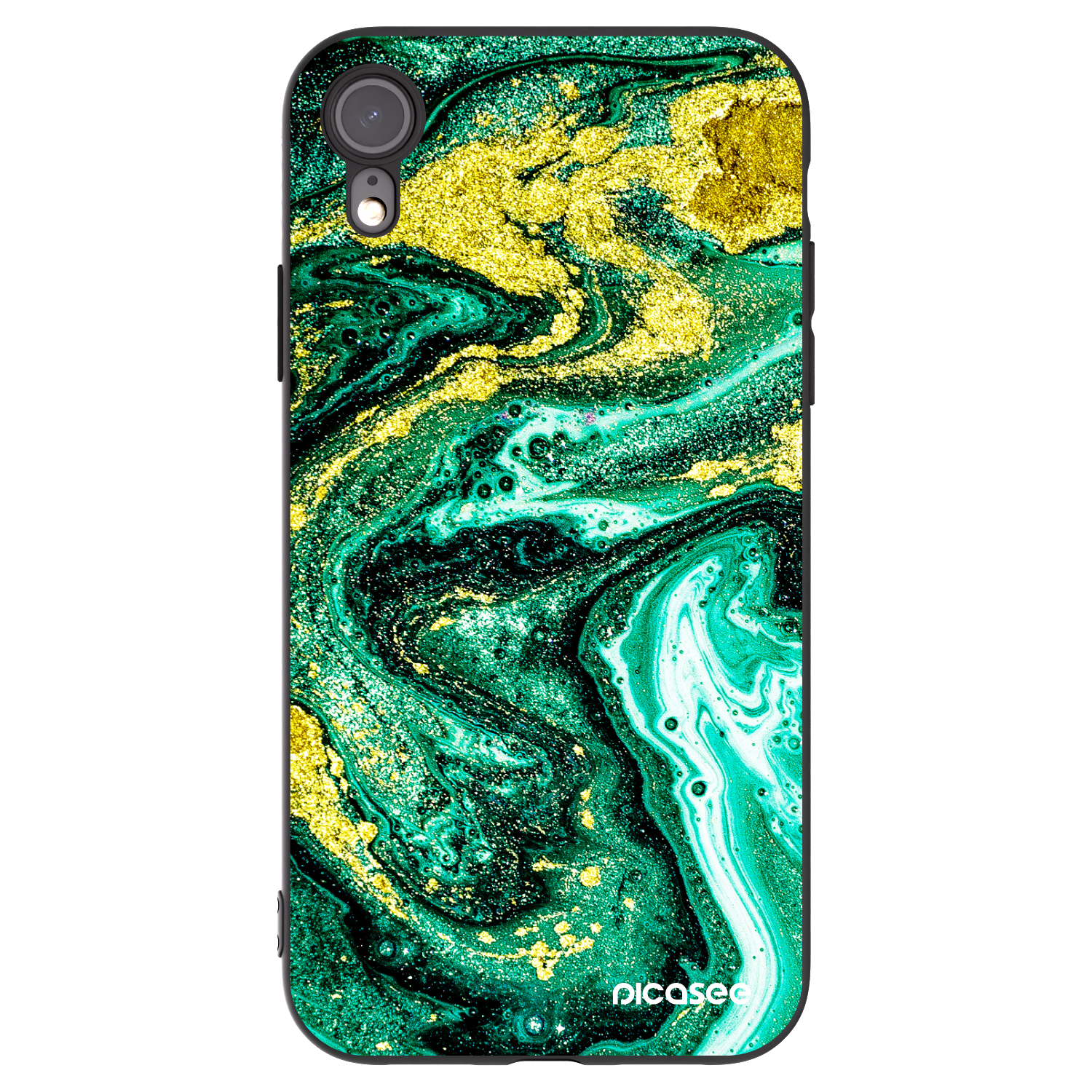 Picasee silikonski črni ovitek za Apple iPhone XR - Green Gold