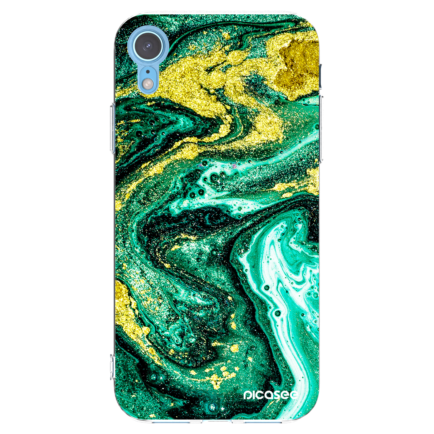 Picasee silikonski prozorni ovitek za Apple iPhone XR - Green Gold