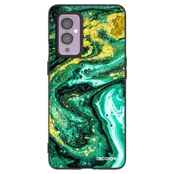 Picasee silikonski črni ovitek za OnePlus 9 - Green Gold