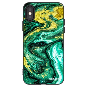Picasee silikonski črni ovitek za Apple iPhone X/XS - Green Gold