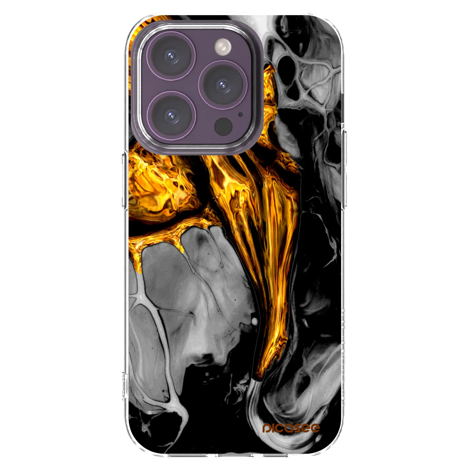 Picasee silikonski prozorni ovitek za Apple iPhone 14 Pro - Black Gold