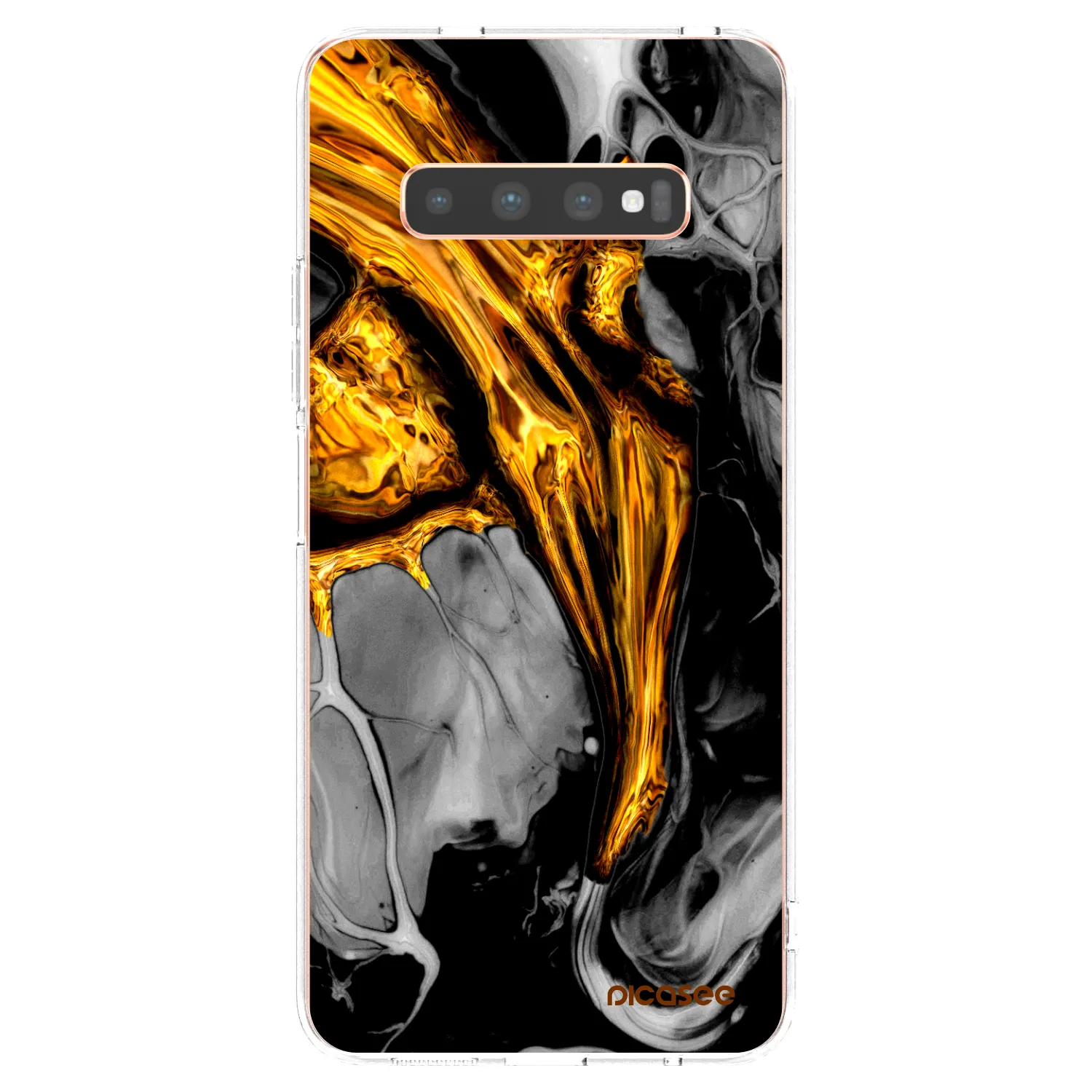 Picasee silikonski prozorni ovitek za Samsung Galaxy S10 Plus G975 - Black Gold
