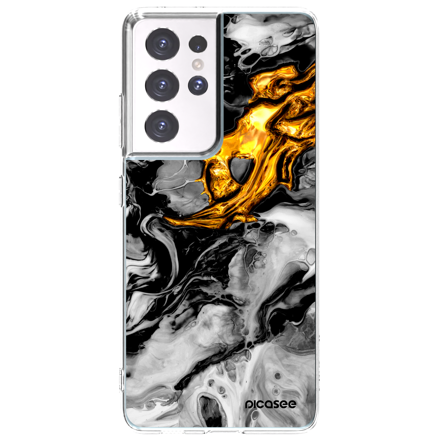 Picasee silikonski prozorni ovitek za Samsung Galaxy S21 Ultra 5G G998B - Black Gold 2