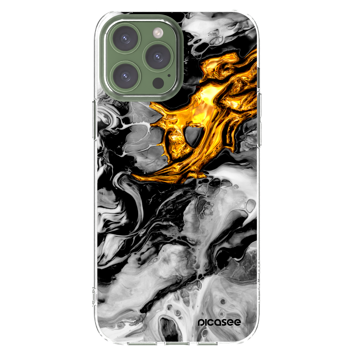 Picasee silikonski prozorni ovitek za Apple iPhone 13 Pro Max - Black Gold 2