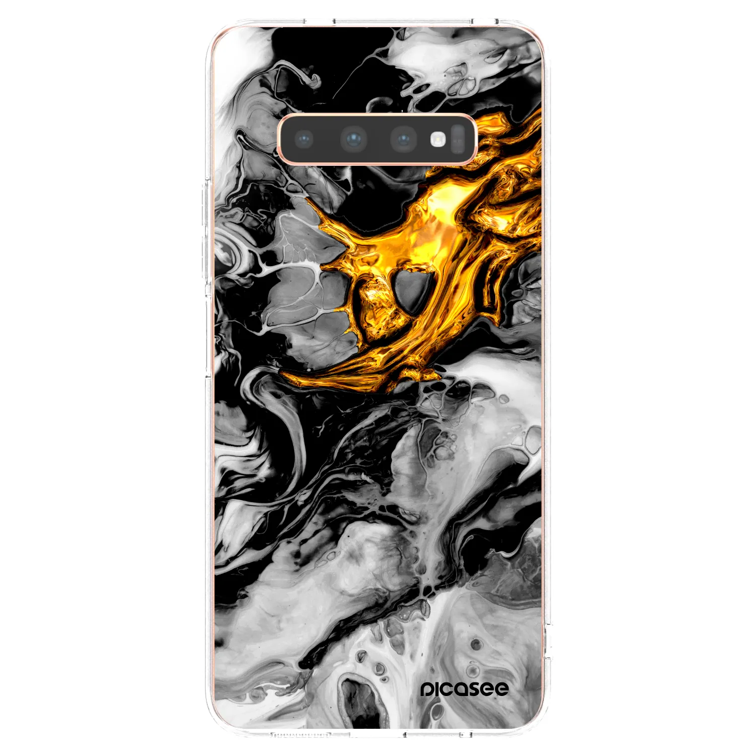 Picasee silikonski prozorni ovitek za Samsung Galaxy S10 Plus G975 - Black Gold 2