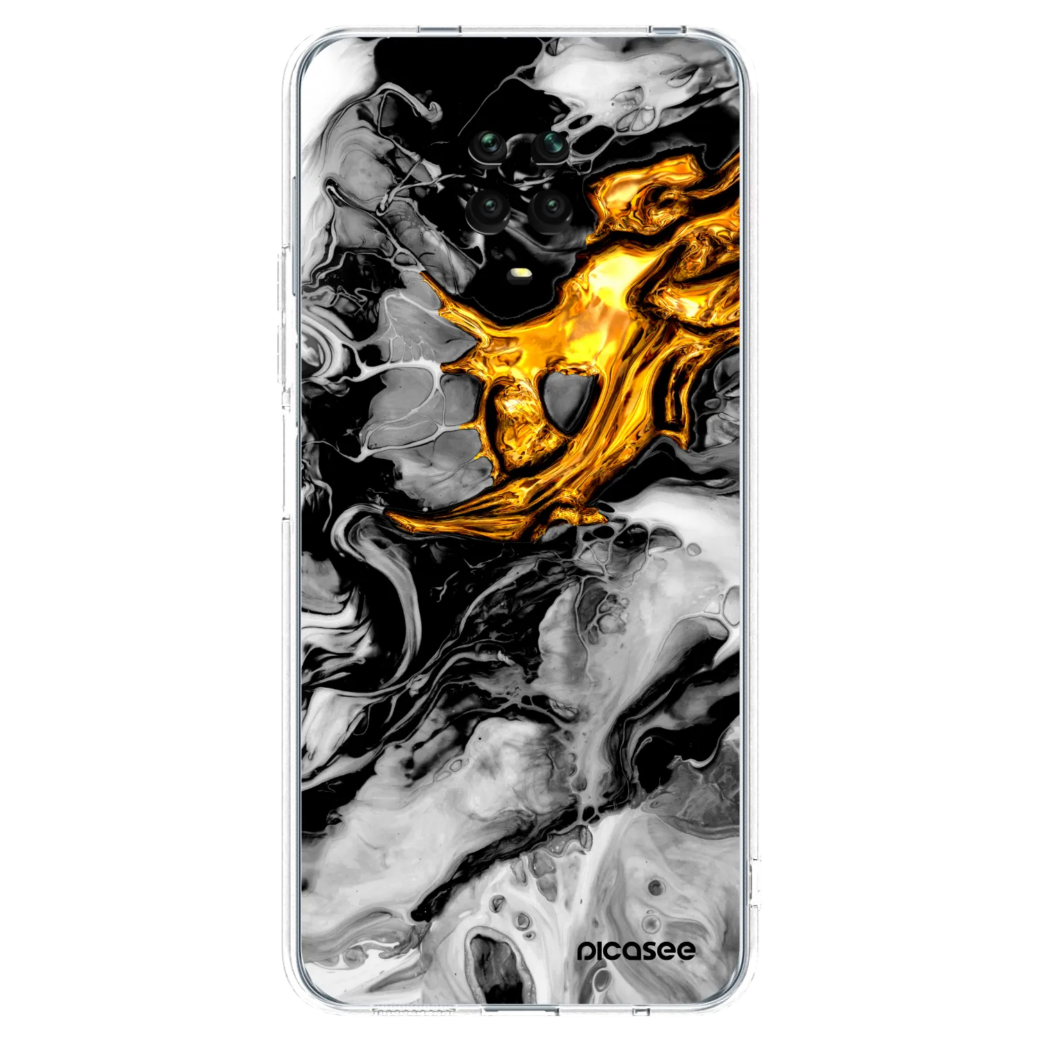 Picasee silikonski prozorni ovitek za Xiaomi Redmi Note 9S - Black Gold 2