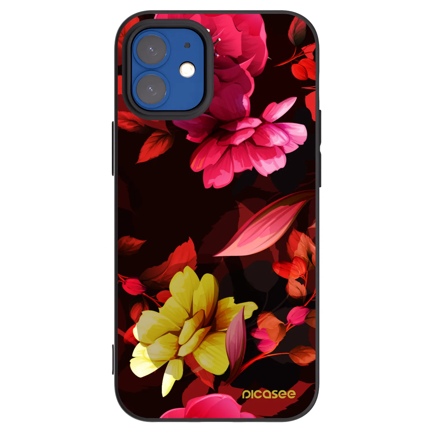 Picasee silikonski črni ovitek za Apple iPhone 12 mini - Dark Peonny