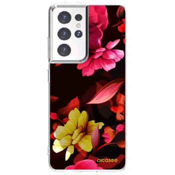 Picasee silikonski prozorni ovitek za Samsung Galaxy S21 Ultra 5G G998B - Dark Peonny